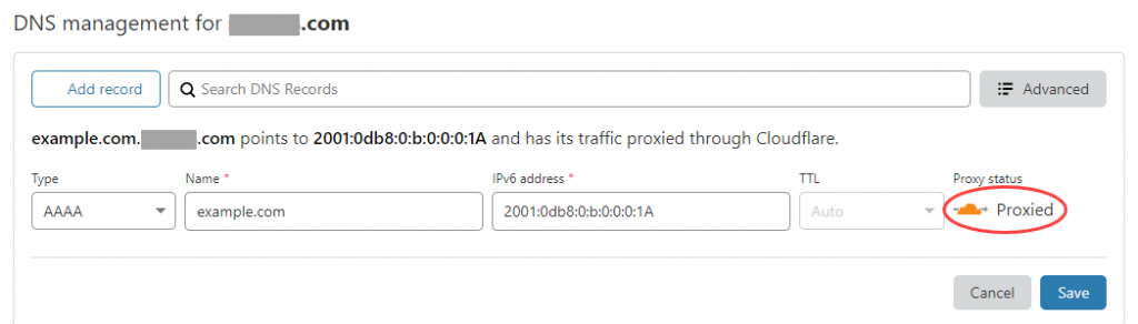 Cloudflare DNS add AAAA IPv6