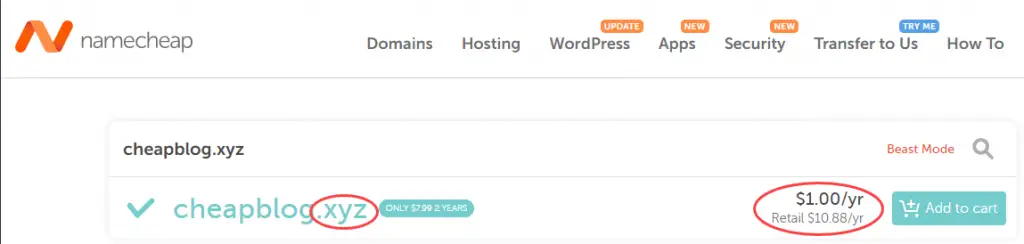 Namecheap xyz domain 1 dollar