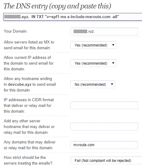 SPF wizard generate DNS entry