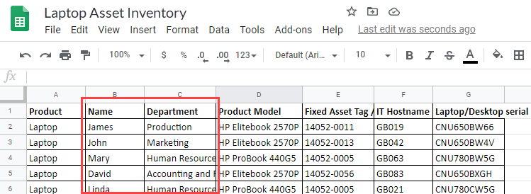 laptop asset inventory spreadsheet