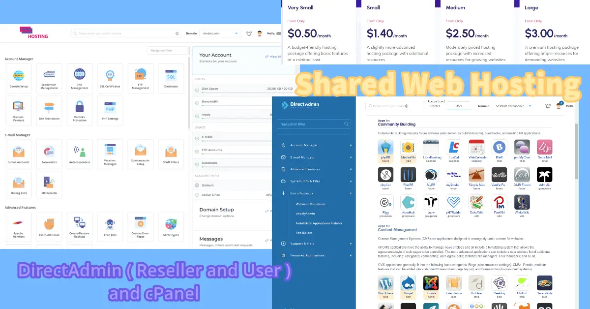 Shared Web Hosting – DirectAdmin (Reseller and User) and cPanel